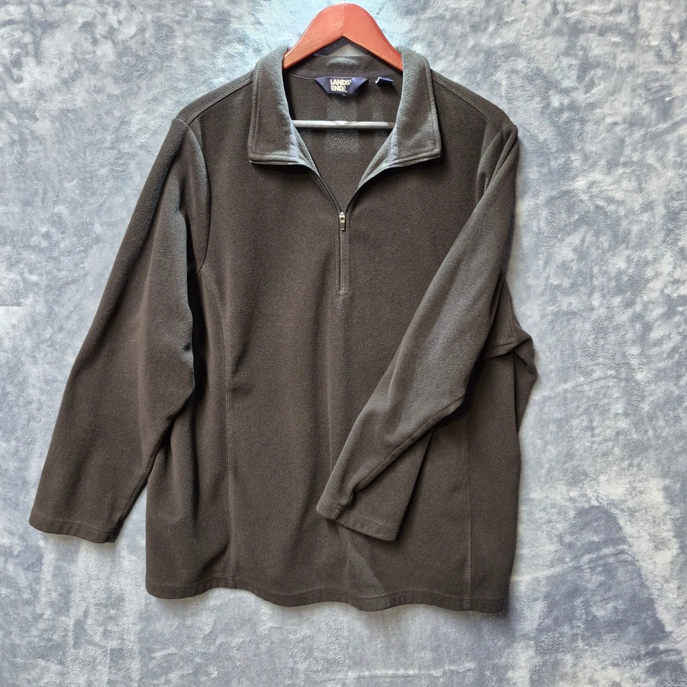 Lands End Womens 2X Black Fleece 1/4 Zip Long Sleeve Pullover Top